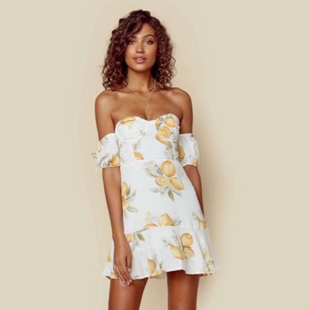 For Love and Lemons Off the Shoulder Lemon Dress